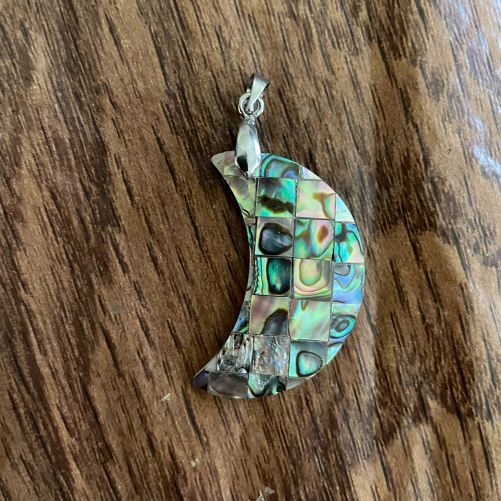 Hanging Crescent Moon formed from Abalone Shell - Pendant